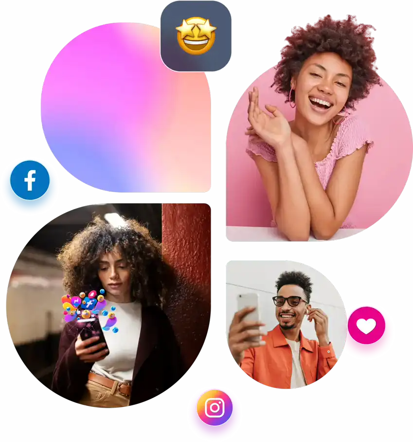 a collection of people with different colored images