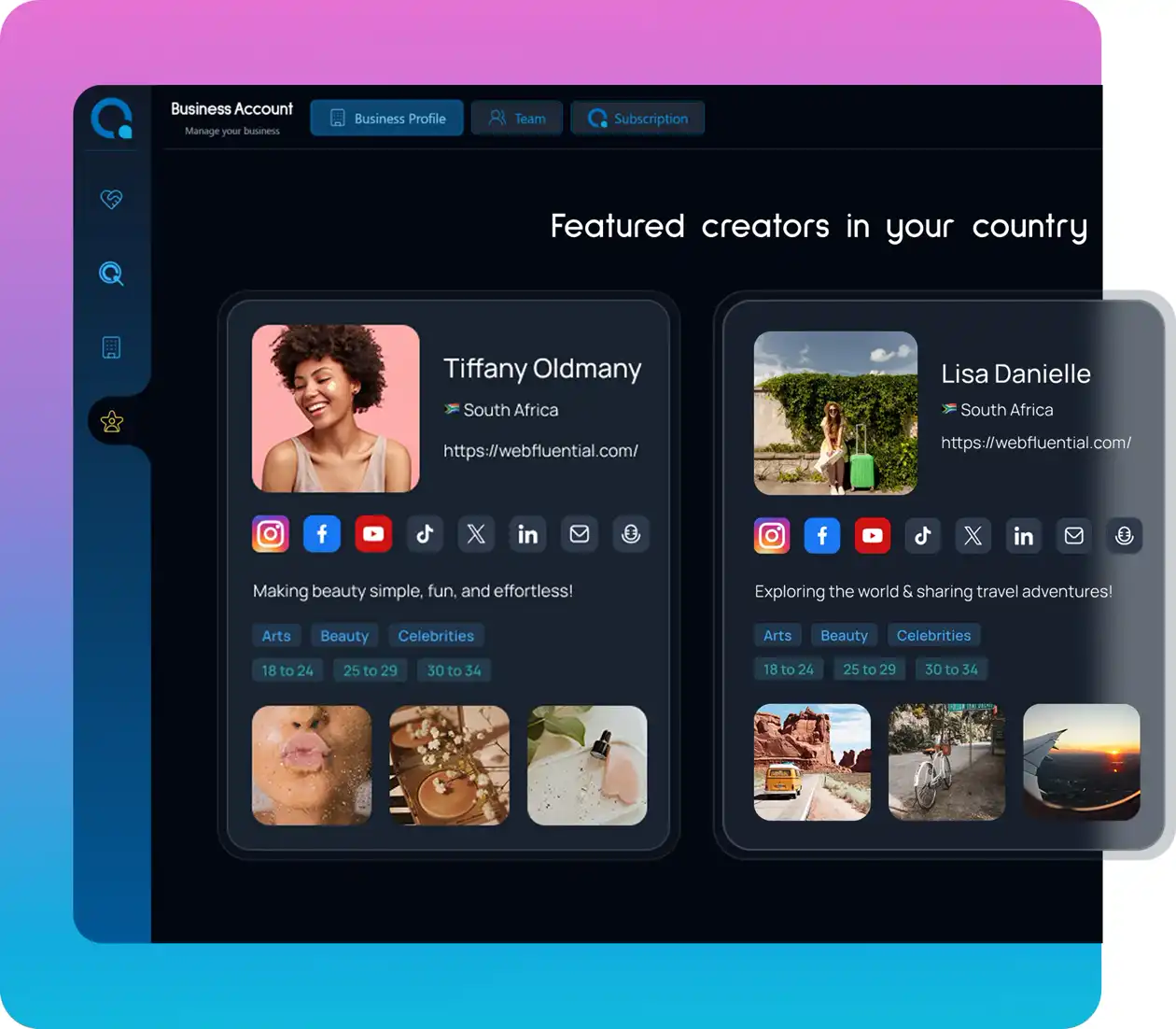 Image of Webfluential Dashboard