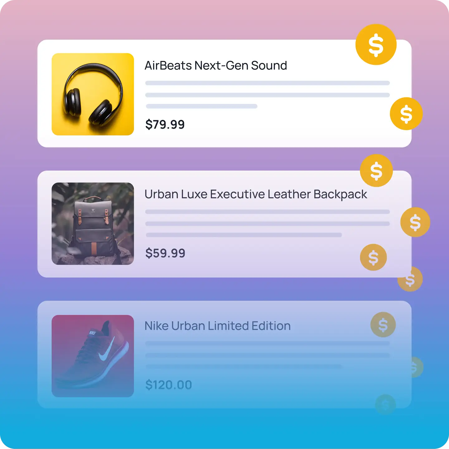 List of proudcts for sale.